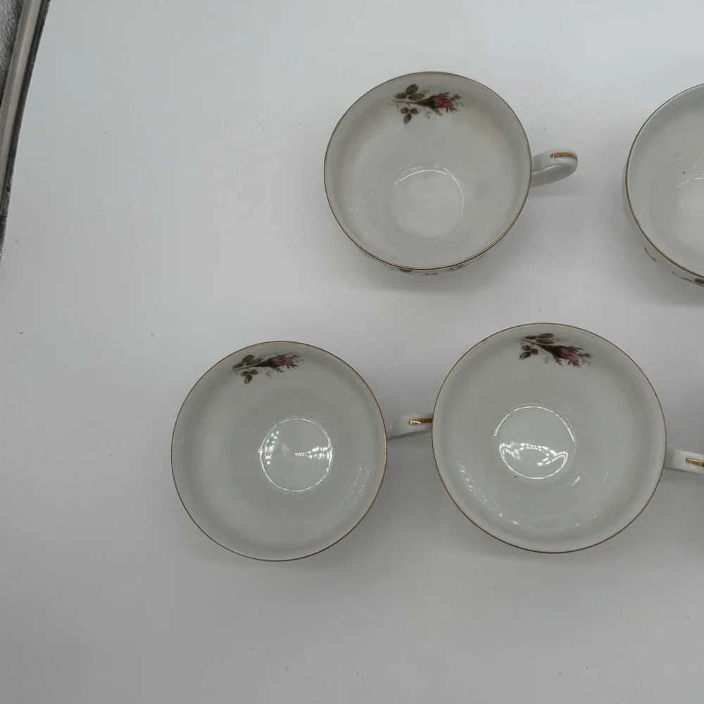Vintage Royal Rose Fine China Japan Teacups Lot‎ Of 7 Pink Floral Gold Trim